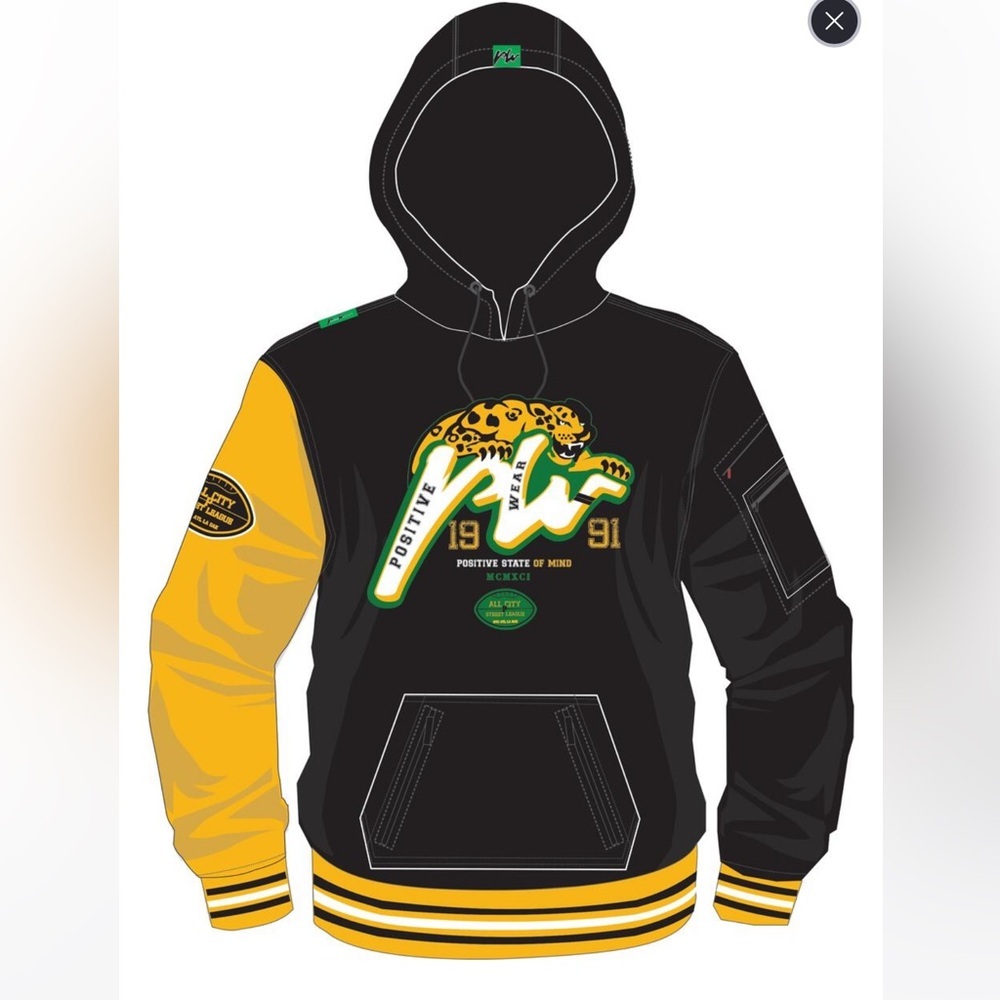 2 Piece Set Positive Wear Black and Yellow Hoodie & Sweatpants Graphic Design